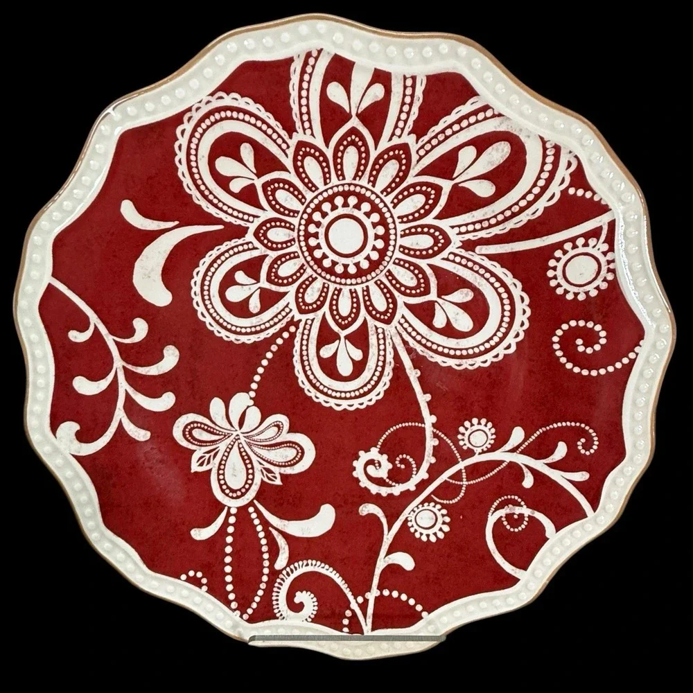 PIER 1 Maribeth Salad Dessert Plates Cranberry Scalloped Retired Set Of‎ 5